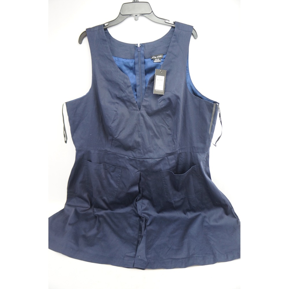 City Chic Mod Madness Navy Blue V Neck Sleeveless Pocket Dress Plus Size XXL 24